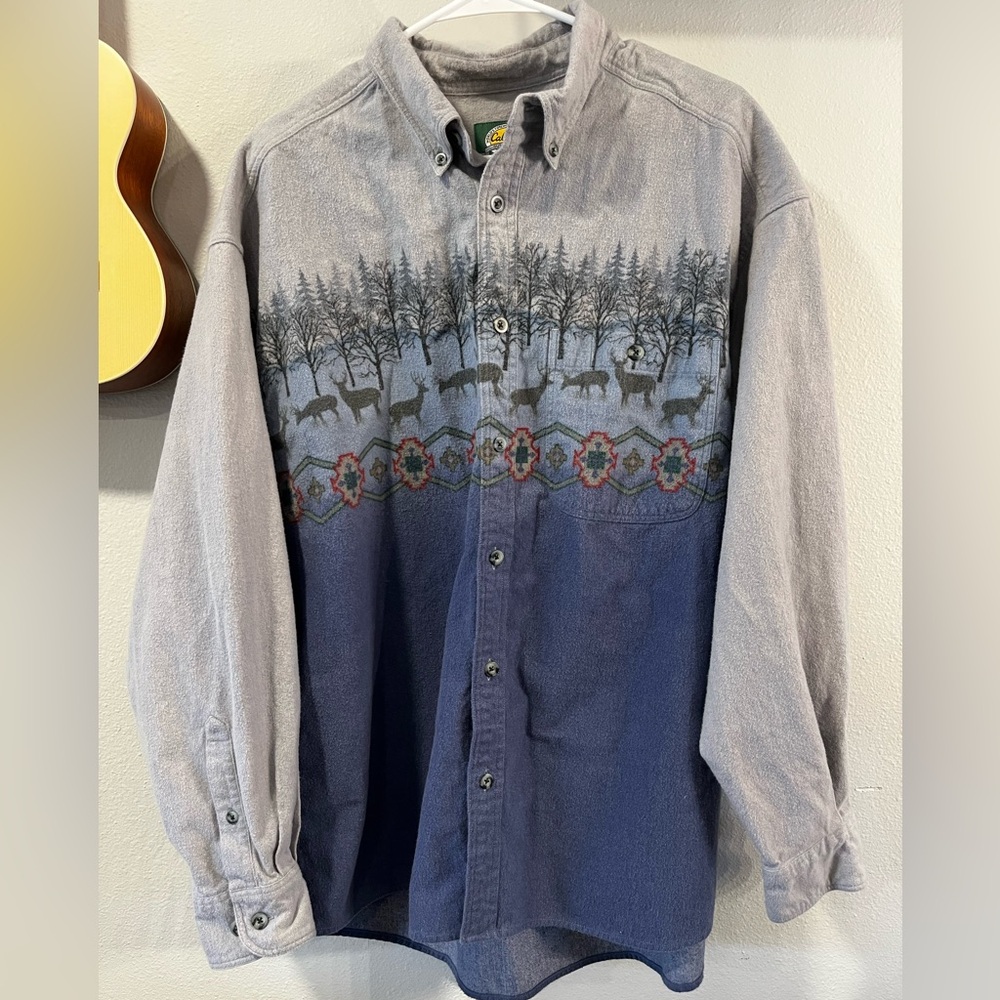 Cabela's Chamois Shirt southwestern Deer Aztec Soft Button Up Long Sleeve Sz XL